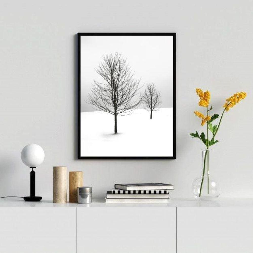 Quadro Árvores na Neve 24x18cm - Vidro e Moldura Preta