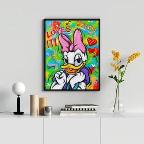 Quadro Decorativo Grafite Margarida 45x34cm - Vidro e Moldura Preta