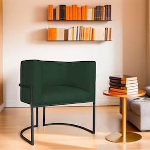 Poltrona Decorativa Base de Ferro Linho Munique Verde/Preto
