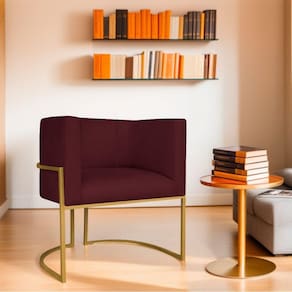 Poltrona Decorativa Base de Ferro Suede Munique Bordo/Dourado