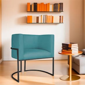 Poltrona Decorativa Base de Ferro Suede Munique Azul Turquesa/Preto
