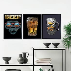 Kit 3 Quadros Decoração Bar Beer Boy 45x34cm - Vidro
