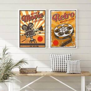 Quadros Sala de Cinema Retrô 33x24cm - Vidro - Madeira Preta