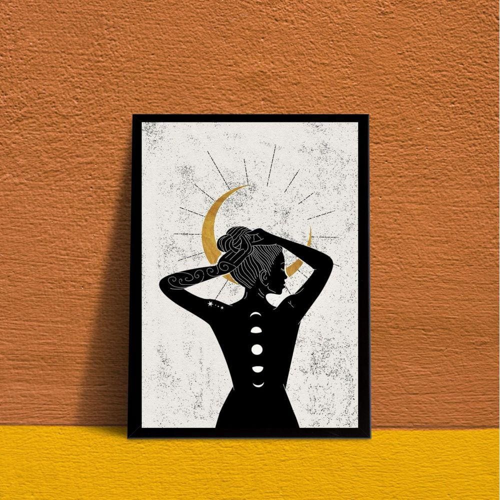 Quadro Decorativo Fases da Lua 45x34cm com Vidro - Madeira Preta