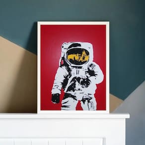 Quadro Astronauta Pop Art 45x34cm - Vidro e Moldura Preta