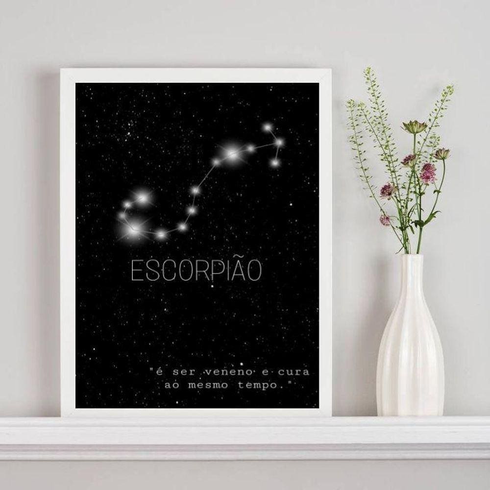 Quadro Decorativo Signo Escorpião - 33x24cm - Vidro e Moldura Preta