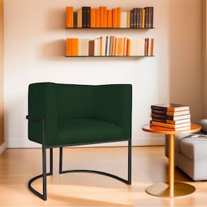 Poltrona Decorativa Base de Ferro Suede Munique Verde/Preto