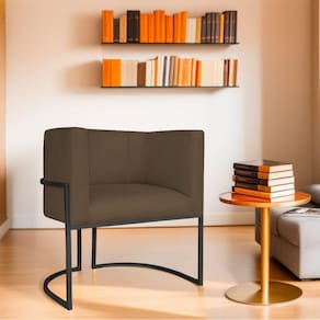 Poltrona Decorativa Base de Ferro Suede Munique Marrom/Preto