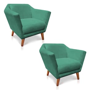 Kit 2 Poltronas Decorativa Pérsia Suede Azul Turquesa Pés Chanfrado Castanho - Pallazio