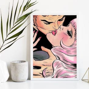 Quadro Decorativo Vintage Casal Pop Art 45x34cm Madeira Preta