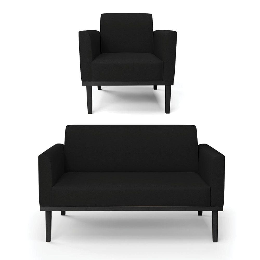 Sofá Namoradeira com Poltrona Base de Madeira Fixa Preto Marisa Linho Preto A79 D03 - D`Rossi