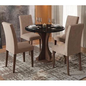 Conjunto Sala De Jantar Mesa com 4 Cadeiras Pérsia Imbuia/Preto/Capuccino - Móveis Arapongas