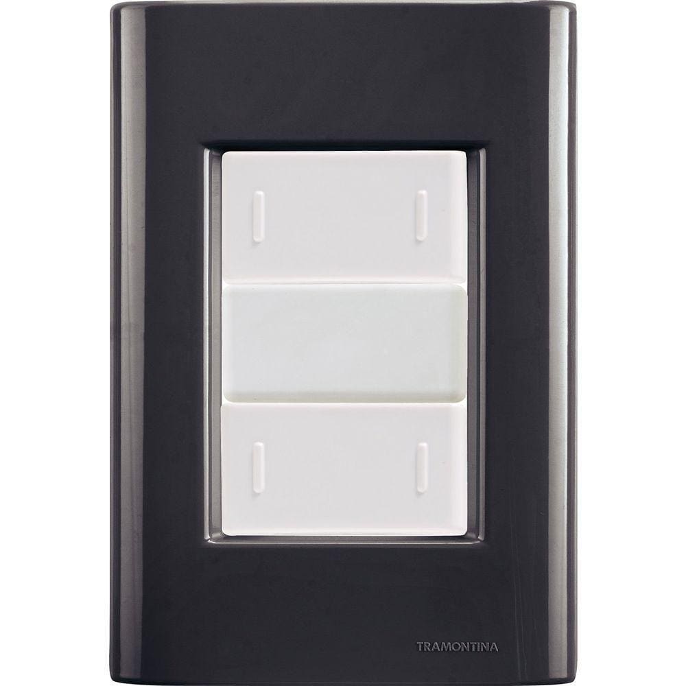 Cj Placa Dois Interruptor Duplo Giz Grafite Tramontina Completo Pronto Tramontina