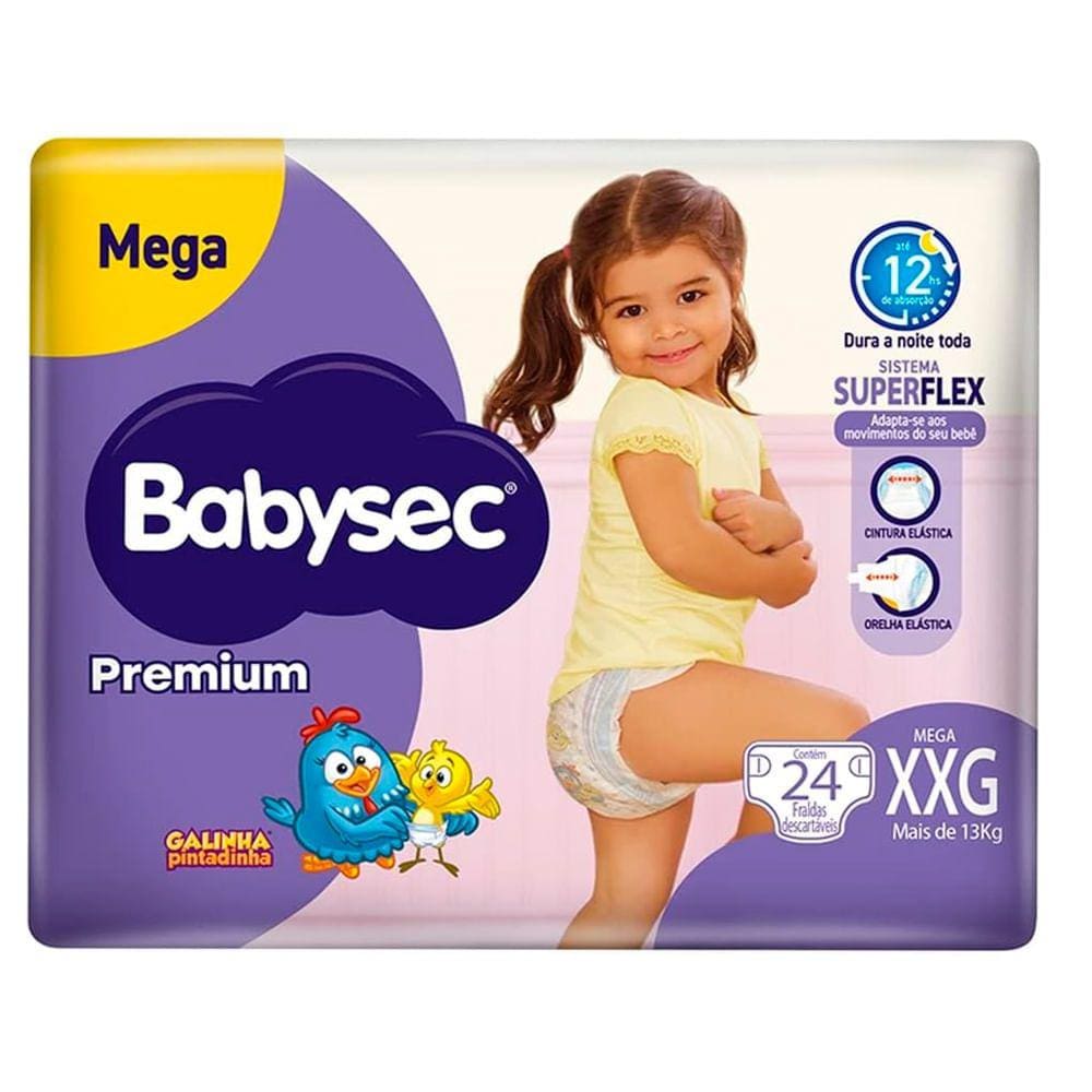 Fralda Descartável Babysec Premium Mega XXG Com 24 Unidades