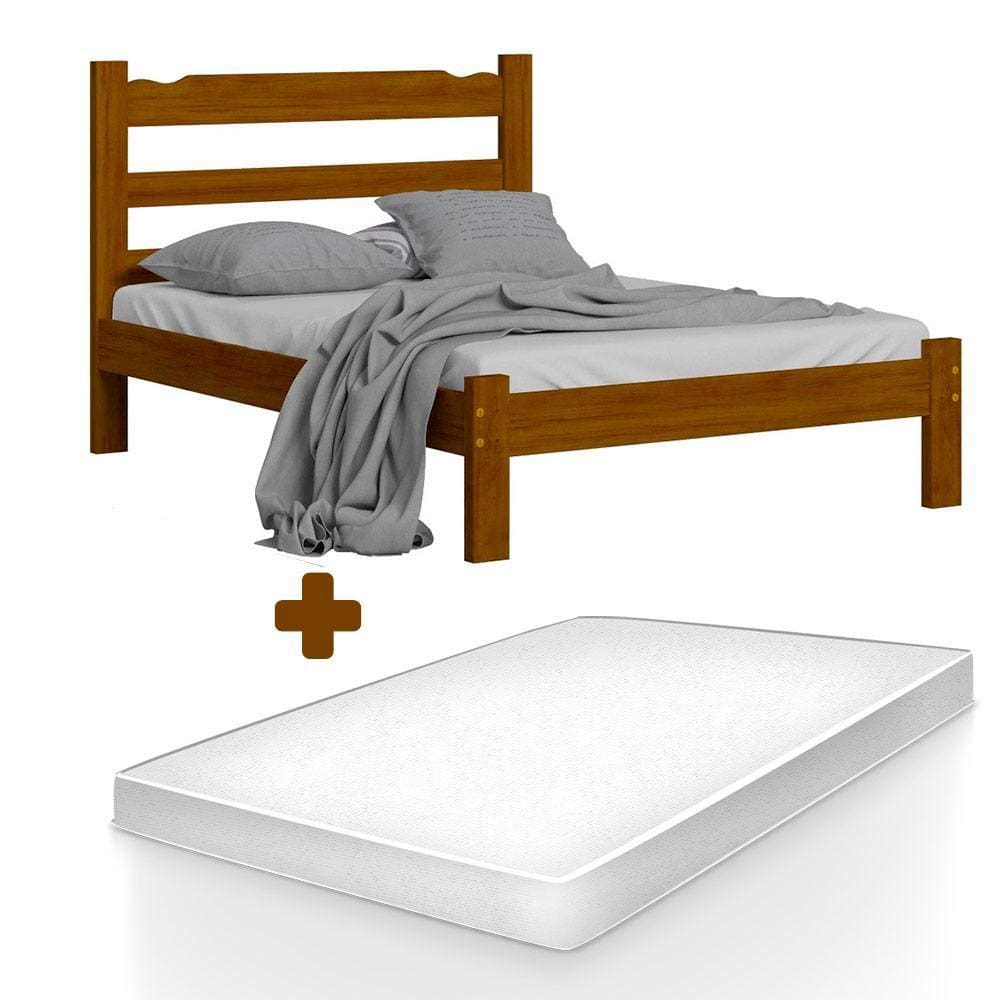 Cama Casal Madeira Sandy Imbuia Nemargi Com Colchão Casal - Marrom