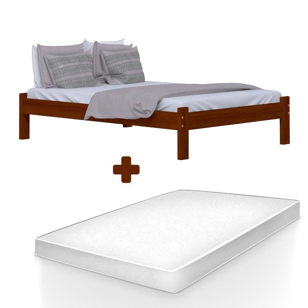 Cama Turca Casal Castanho Madeira Nemargi Com Colchão Casal - Marrom Escuro