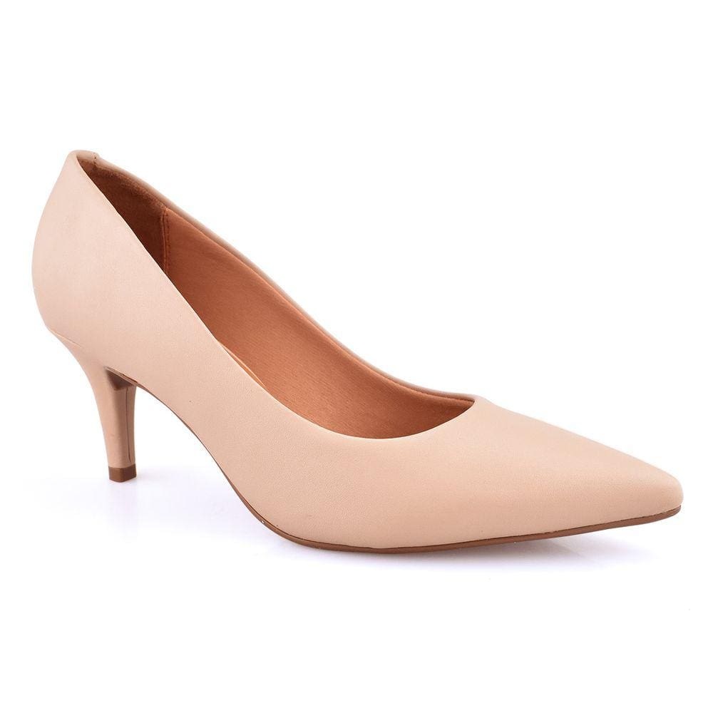 Scarpin Fechado Salto Médio Bico Fino Ultra Confortável Godiva Bege