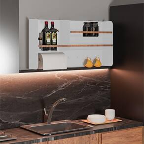 Organizador Multiuso Cozinha em Aço Carbono Branco e Madeira - 80cm Linha Home