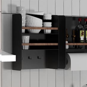 Organizador Multiuso Cozinha em Aço Carbono Preto e Madeira - 40cm Linha Home