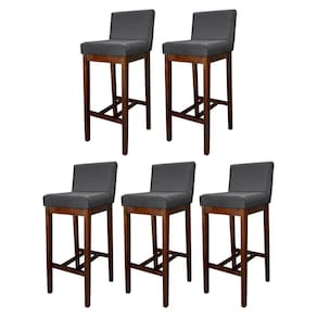 Kit 5 Banquetas Alta Estofada para Bancada de Cozinha Lisboa Madeira Capuccino Suede Cinza CCS