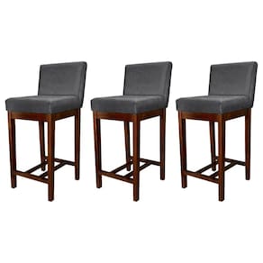 Kit 3 Banquetas Média Estofadas Lisboa Madeira Capuccino Suede Cinza CCS