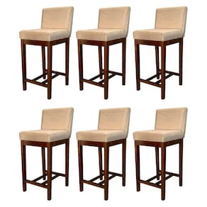 Kit 6 Banquetas Média para Bancada Gourmet Lisboa Madeira Capuccino Suede Bege CCS