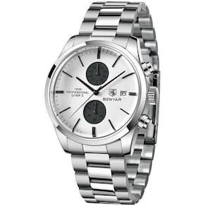 Relógio De Quartzo Esportivo Masculino Benyar Luxo Impermeável Cronógrafo Branco Aço