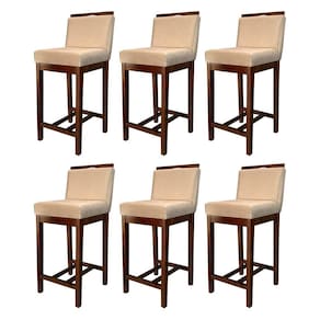 Kit 6 Banquetas Média Gourmet para Cozinha Líbia Madeira Capuccino Suede Bege CCS