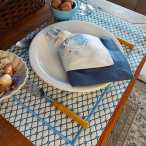 Kit Mesa Posta Completo Tecido Azul Colmeia - Concha  2Un