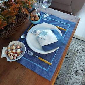 Kit Mesa Posta Completo Tecido Azul - Concha  2Un