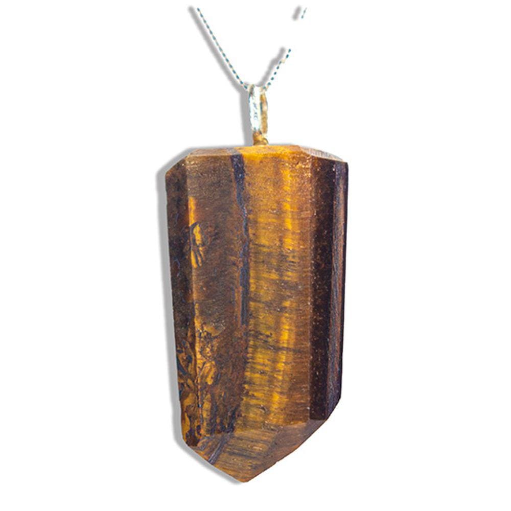 Colar Ponta Olho de Tigre Pedra Natural 35mm Pino Prata 950