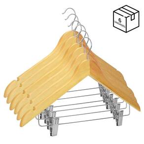 Kit 6 Cabides de Madeira com Presilhas e Gancho - Alta Qualidade