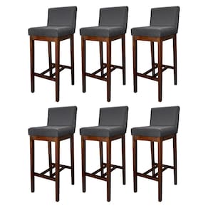 Kit 6 Banquetas Alta Lisboa Estofada Lisboa Madeira Capuccino Suede Cinza CCS