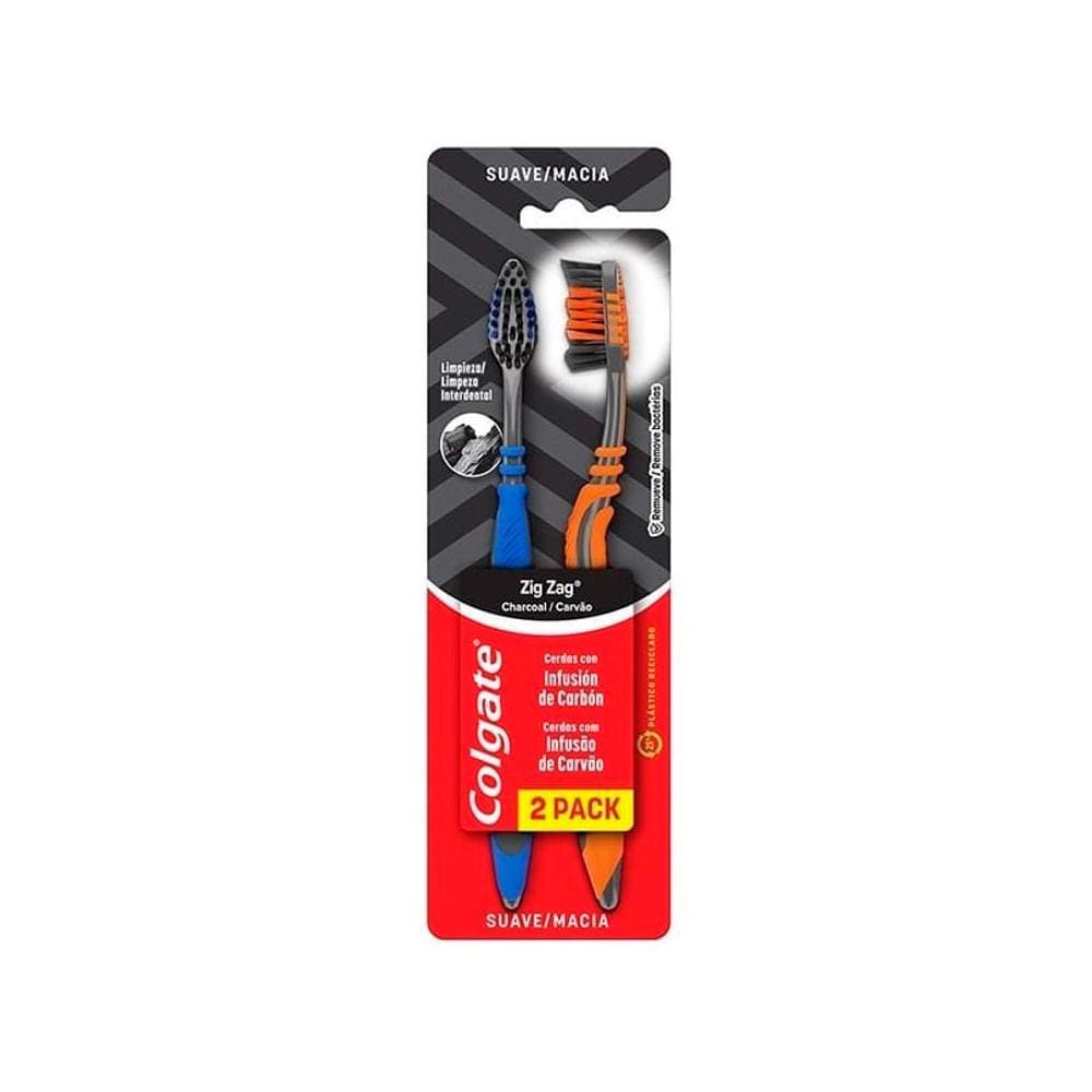 Escova Dental Colgate Zig Zag Carvão Com 2 Unidades