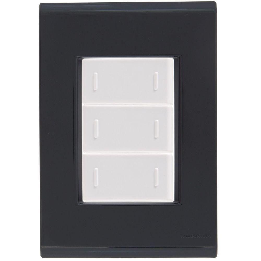 Cj Placa Três Interruptor Triplo Liz Grafite Tramontina Completo Pronto Tramontina