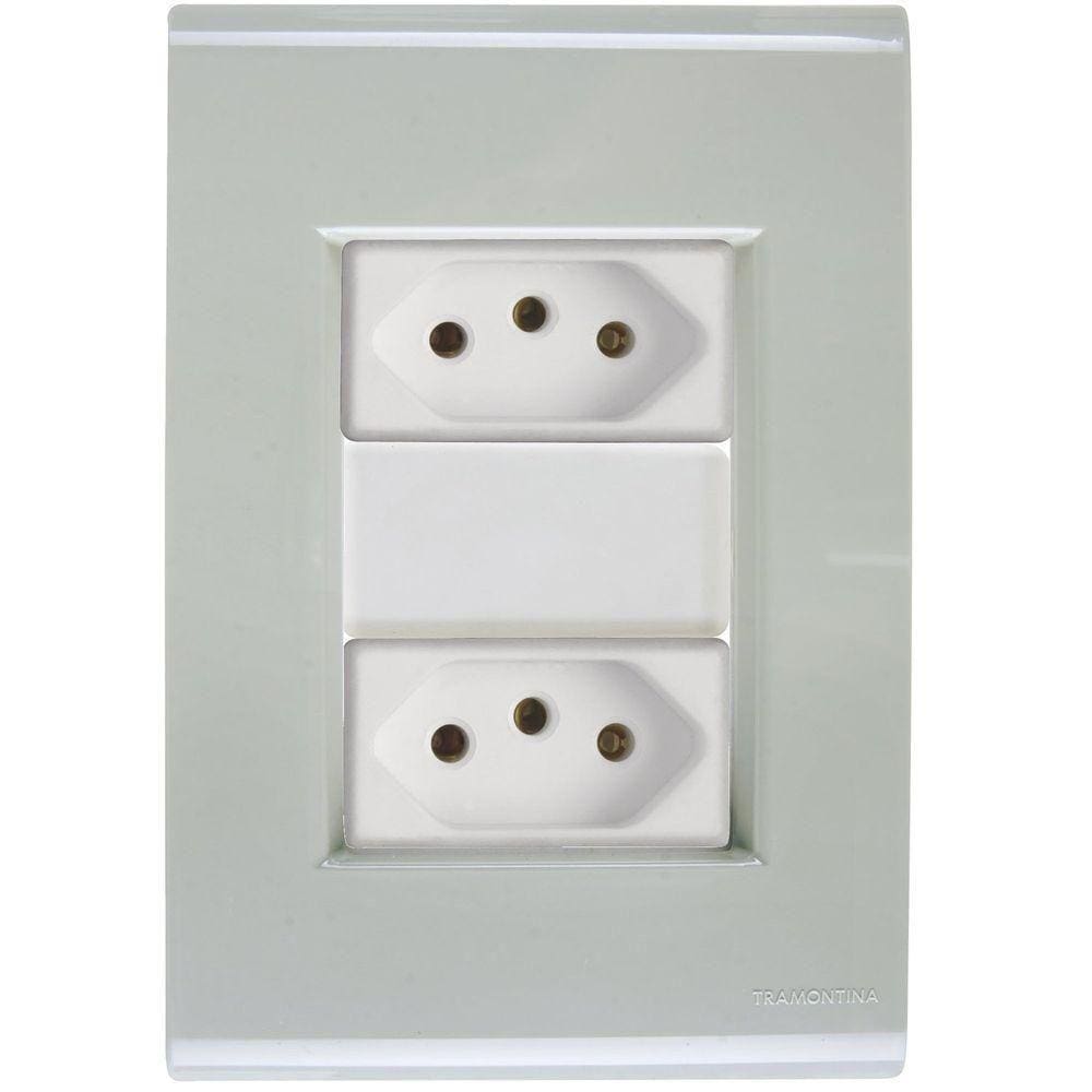 Cj Duas Tomadas Dupla 10a Liz Verde Ardósia Tramontina Completo Pronto Tramontina