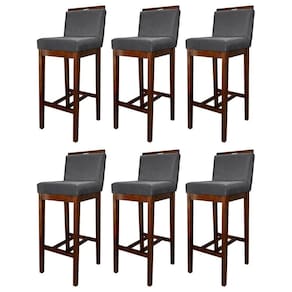 Kit 6 Banquetas Alta Estofada com Encosto Líbia Madeira Capuccino Suede Cinza CCS
