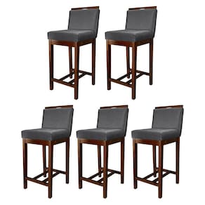 Kit 5 Banquetas Média para Bancada Gourmet Líbia Madeira Capuccino Suede Cinza CCS