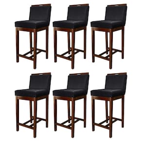 Kit 6 Banquetas Média Gourmet para Cozinha Líbia Madeira Capuccino Suede Preto CCS