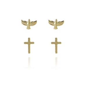 Duo De Cruz E Espírito Santo Folheado Em Ouro 18k