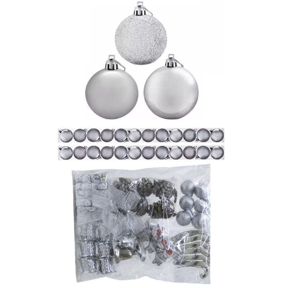 Kit 72 Enfeites Pendentes Para Árvore Natal Sino Prata Bola