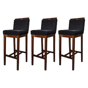 Kit 3 Banquetas Alta com Encosto Líbia Madeira Capuccino Suede Preto CCS