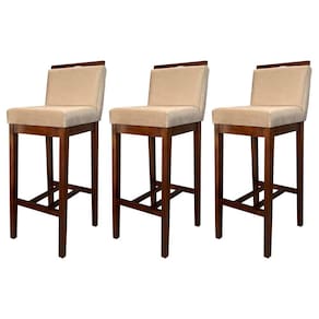 Kit 3 Banquetas Alta com Encosto Líbia Madeira Capuccino Suede Bege CCS