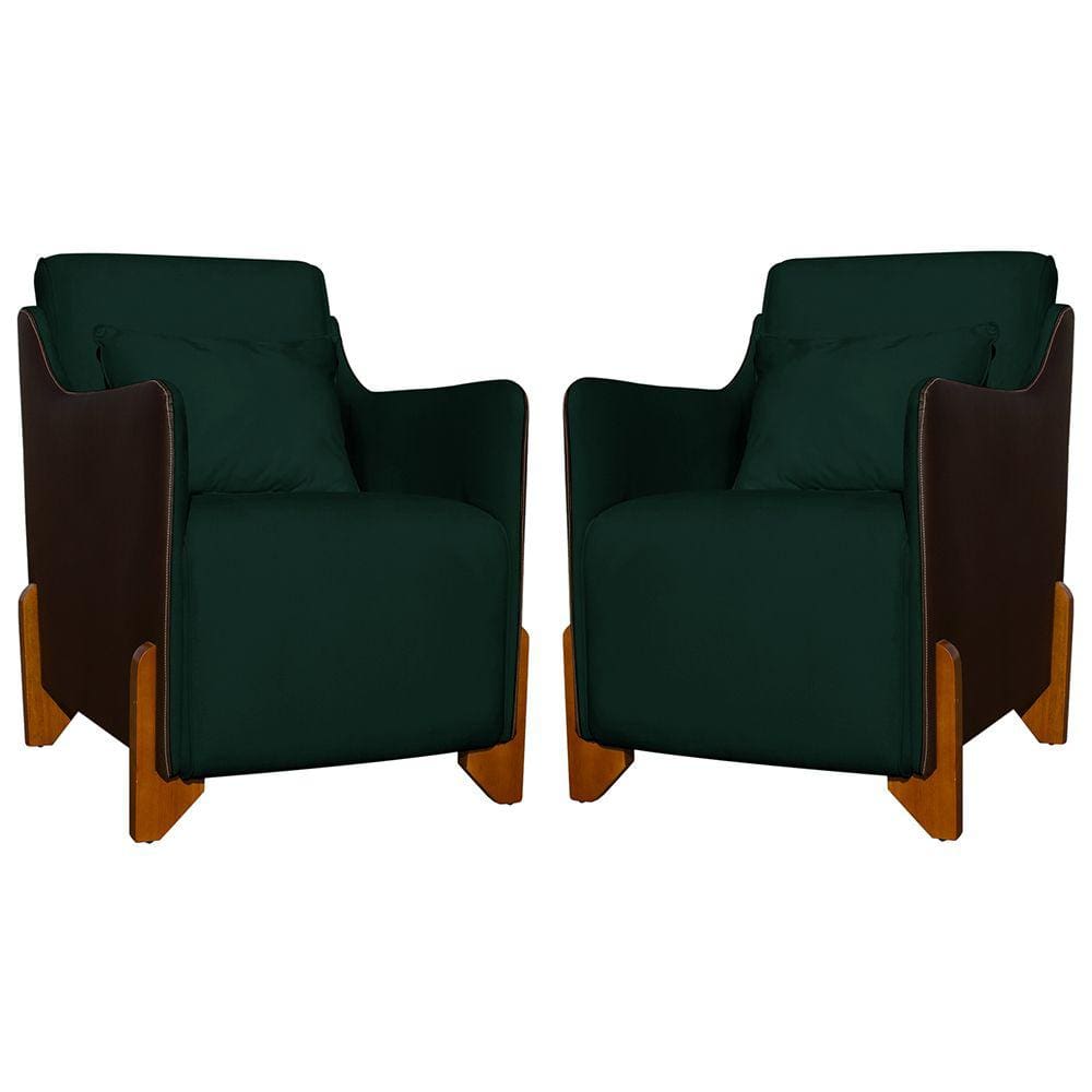 Kit 2 Poltronas Decorativas P/ Sala Quarto Heloisa Veludo Composê em Corino Marrom - Estopar
