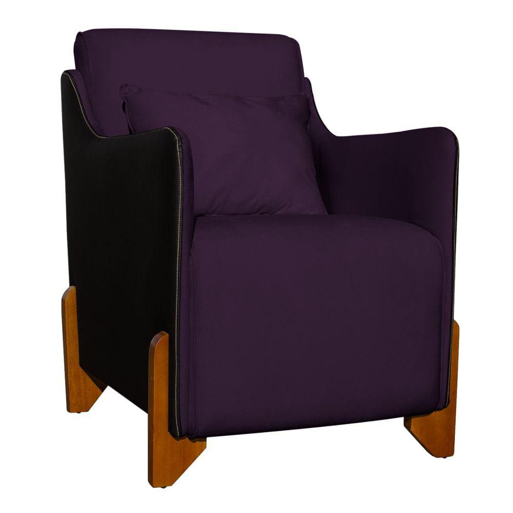 Poltrona Decorativa Pés Madeira Heloisa Veludo Composê em Corino Preto - Estopar