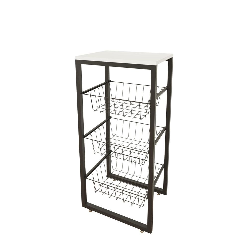 Fruteira De Chão Preto Fosco Em Aço Branco