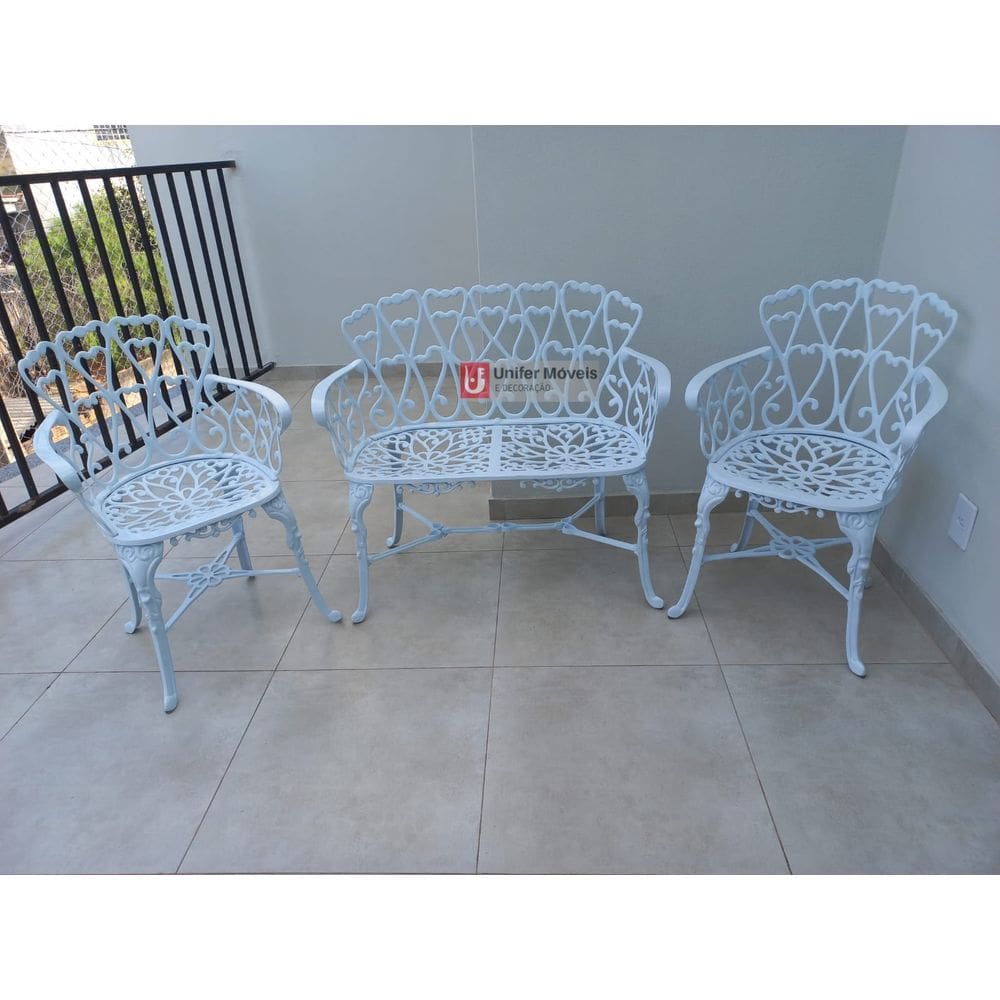 Conjunto de Banco e 2 Poltronas Para Jardim Viena em Alumínio Fundido Unifer Móveis