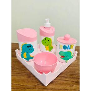 Kit Higiene Dino Baby c/bandeja quadrada rosa