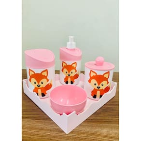 Kit Higiene Raposinha Baby c/bandeja quadrada rosa
