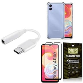 Capinha Samsung A04e + adaptador Tipo C para Fone P2 + Película 3D